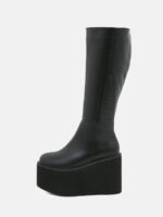 Women's Black Microfiber Platform Side Zipper Knee High Boots