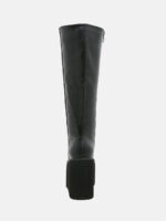 Women's Black Microfiber Platform Side Zipper Knee High Boots