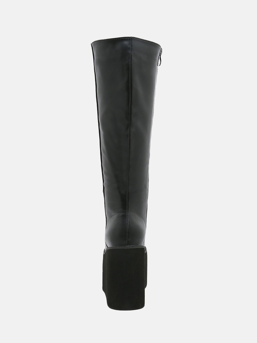 Women's Black Microfiber Platform Side Zipper Knee High Boots