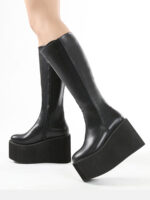 Women's Black Microfiber Platform Side Zipper Knee High Boots