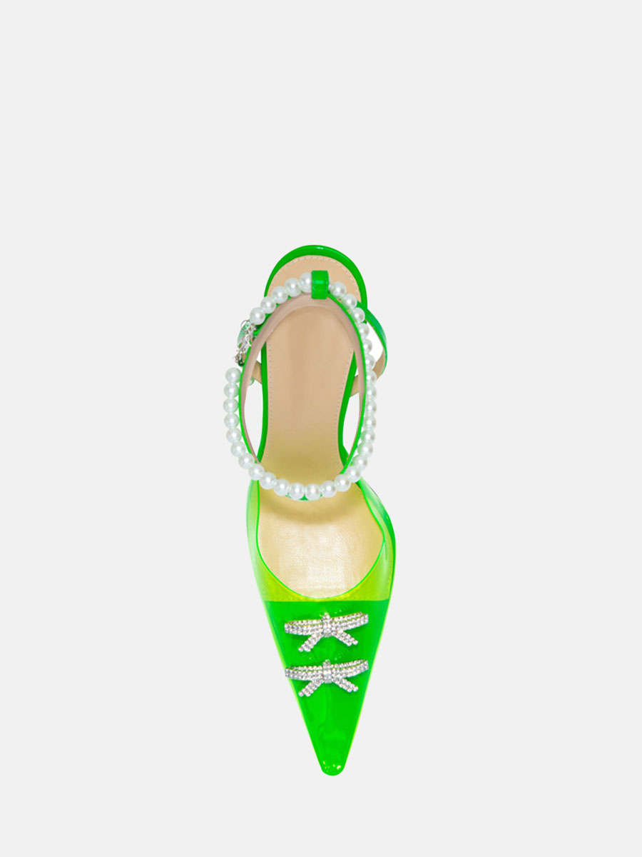 Women’s Clear TPU Pearl Ankle Strap Rhinestone Bows Stiletto Heels (3)