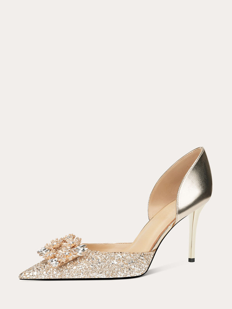 Women’s Glitter Floral Rhinestone Stiletto Heels Pointed Toe Wedding Pumps