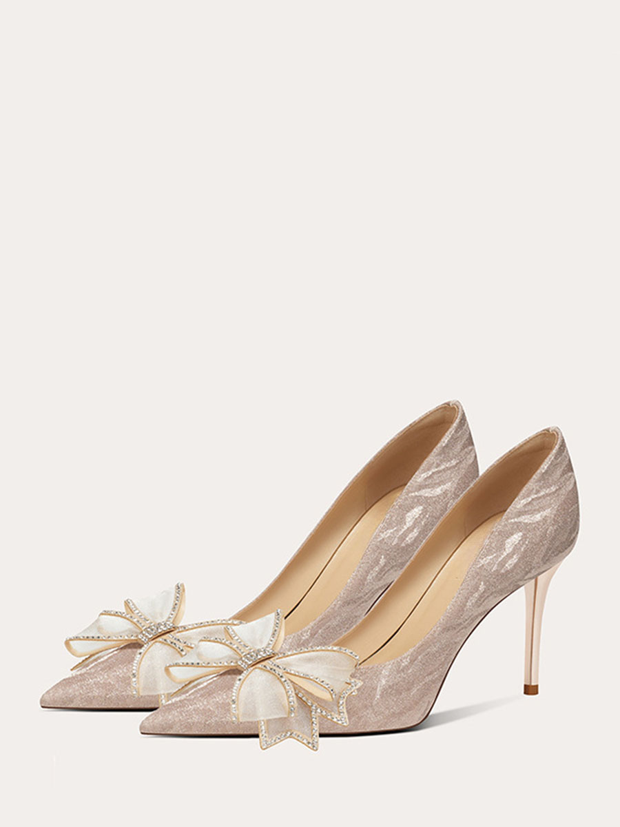 Women’s Glitter Mesh Bows Stiletto Heels Pointed Toe Pumps (12)