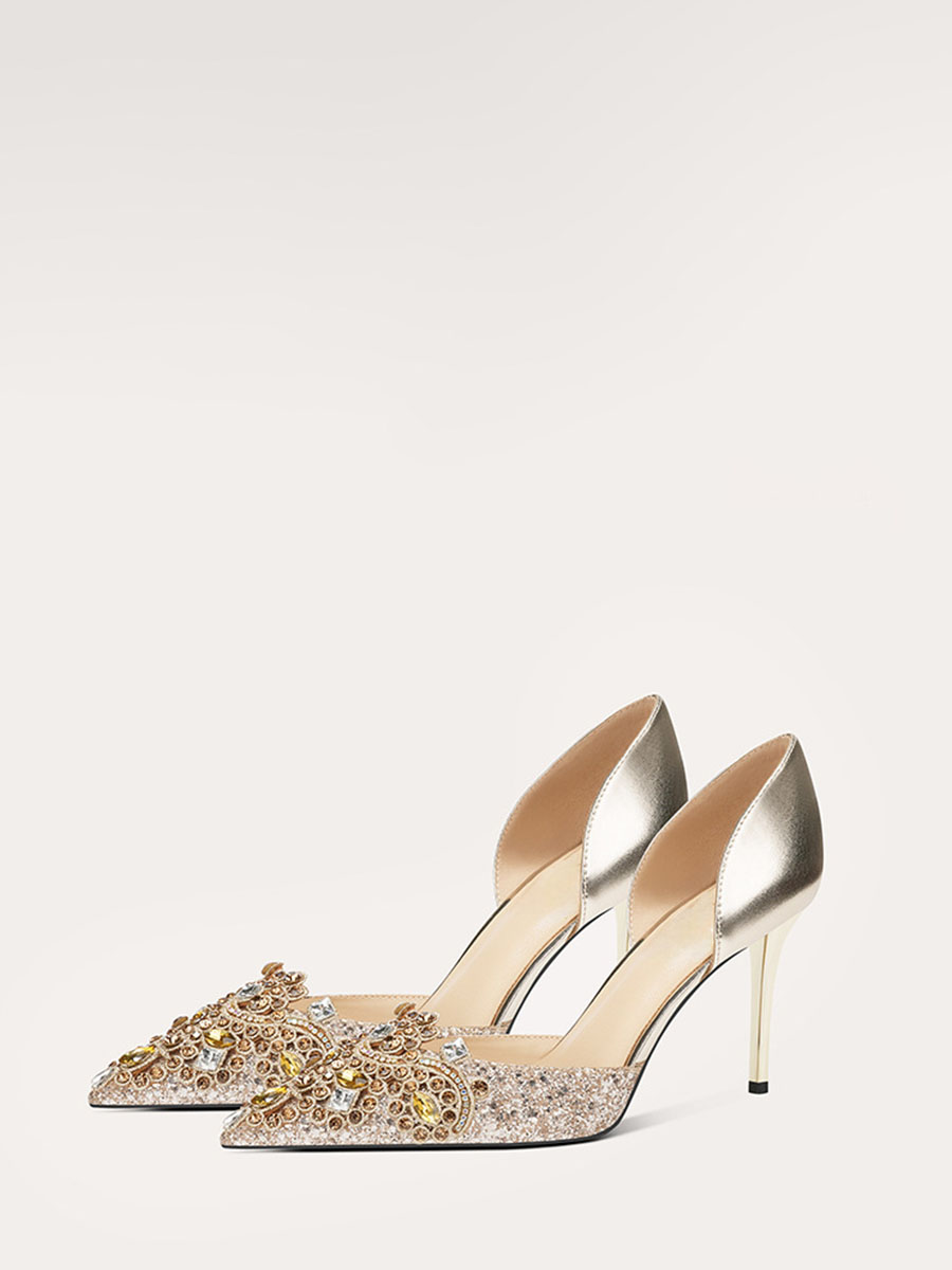Women’s Glitter Rhinestone Stiletto Heels Pointed Toe Pumps (2)