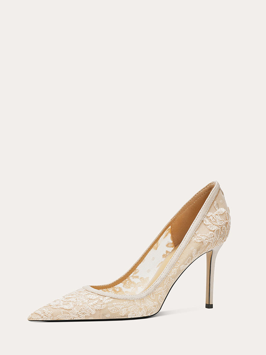 Women’s Mesh Lace Stiletto Heels Pointed Toe Pumps