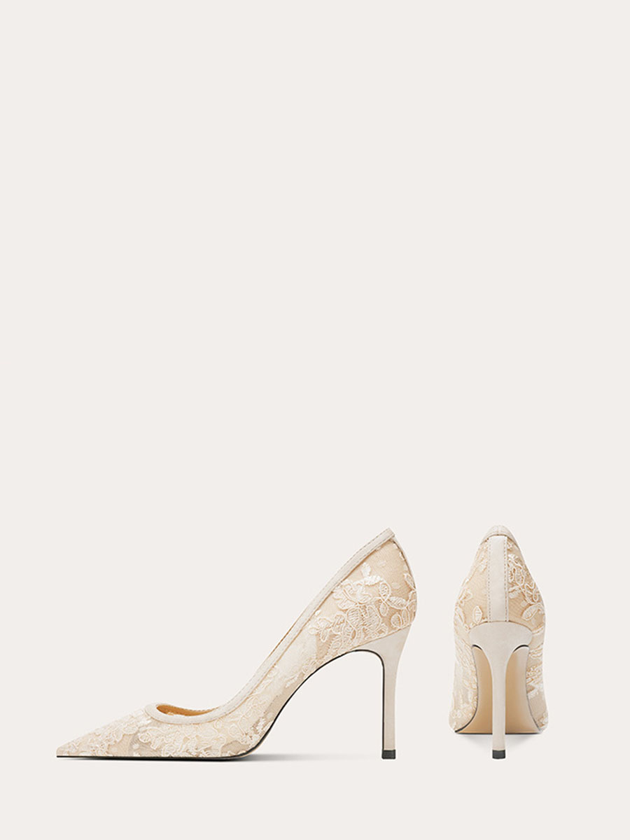 Women’s Mesh Lace Stiletto Heels Pointed Toe Pumps (2)