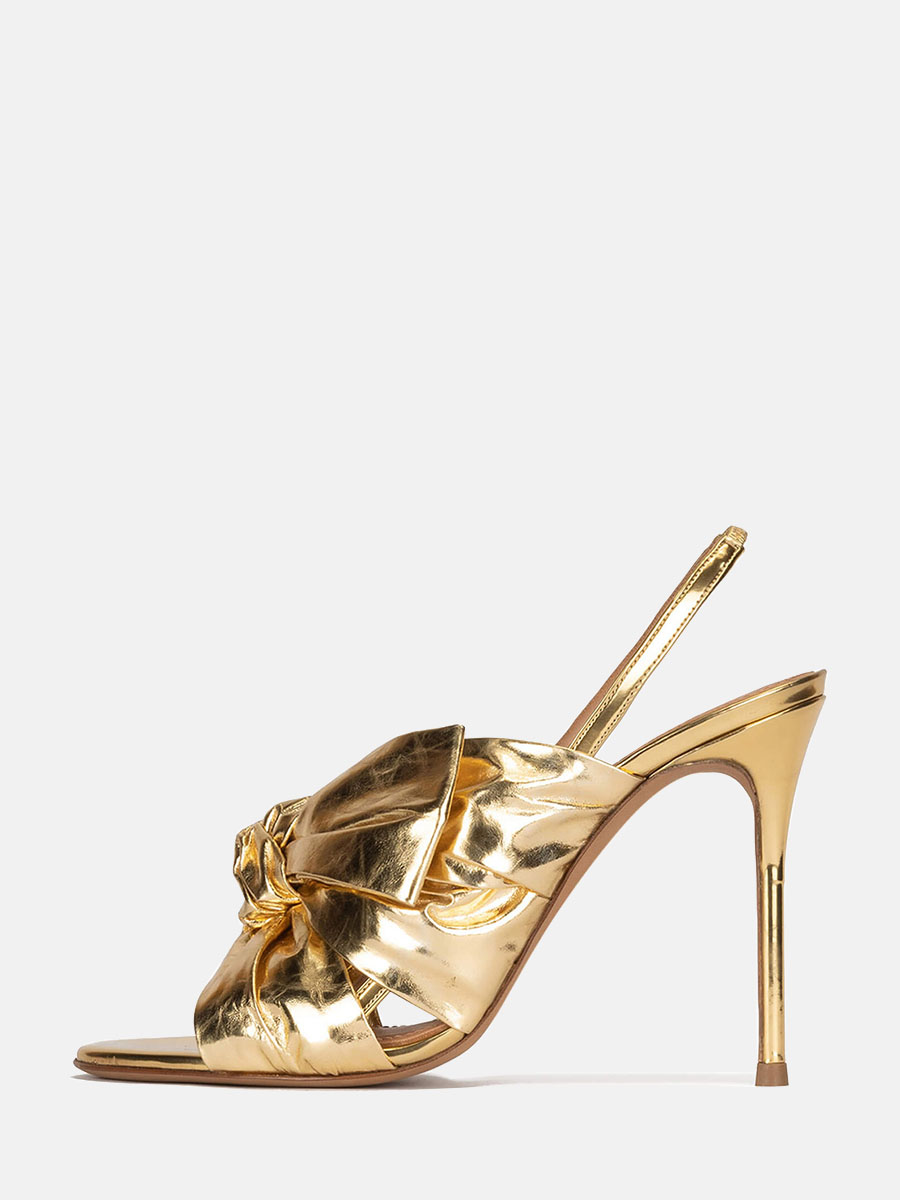 Women’s Metallic PU Bows Detail Slingback Stiletto Heels Sandals