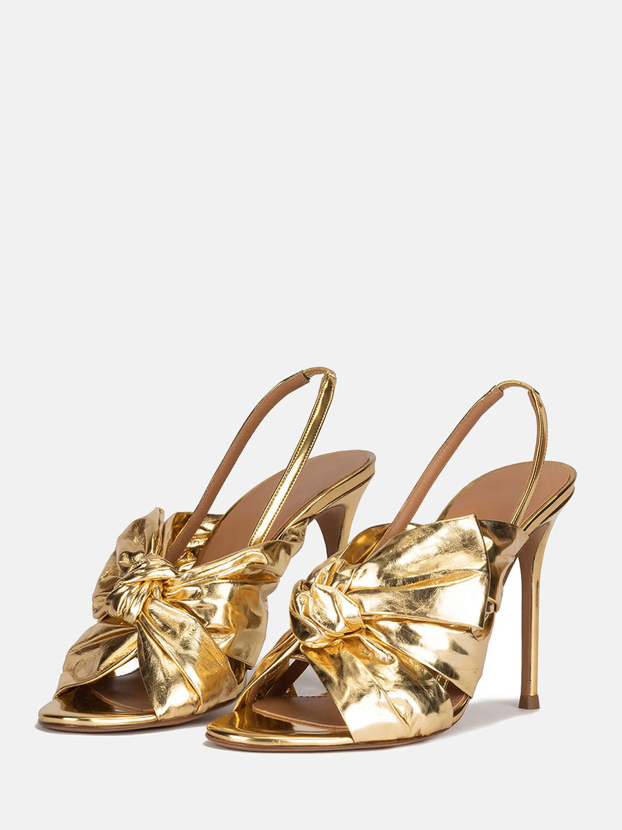 Women’s Metallic PU Bows Detail Slingback Stiletto Heels Sandals (4)