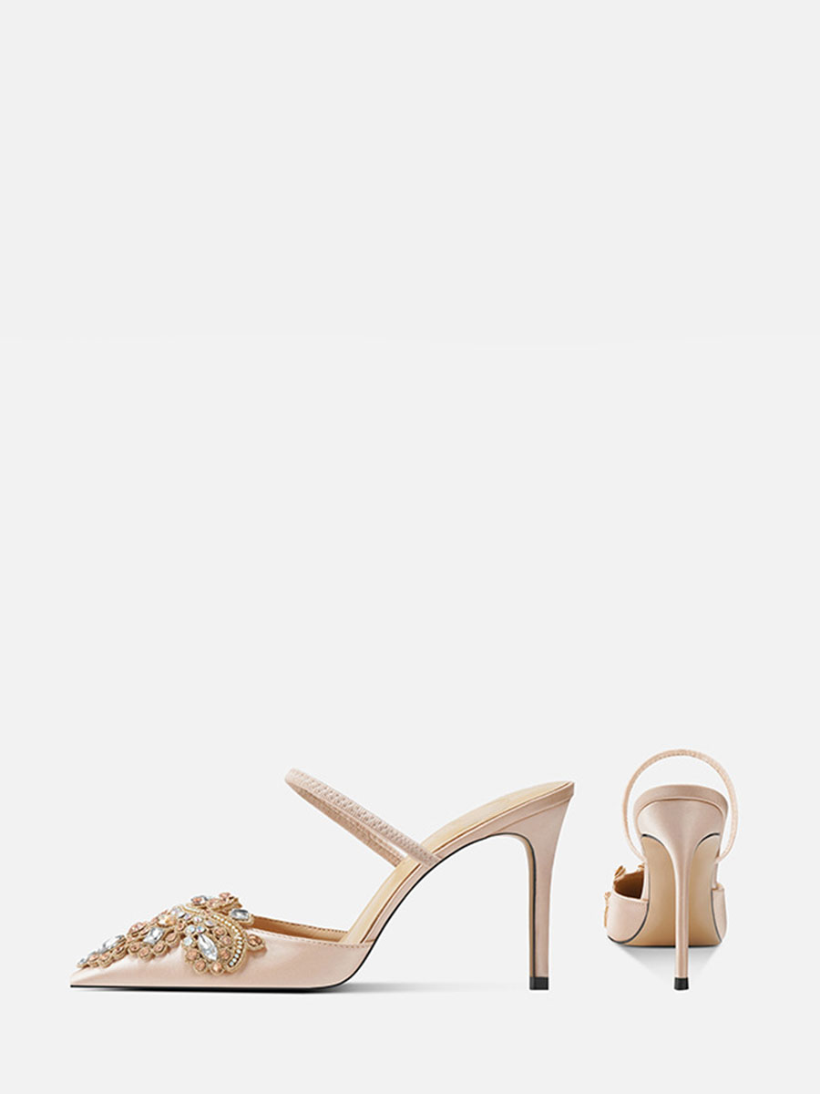 Women’s Nude Glitter Rhinestone Strap Stiletto Heels Pointed Toe Mules (2)