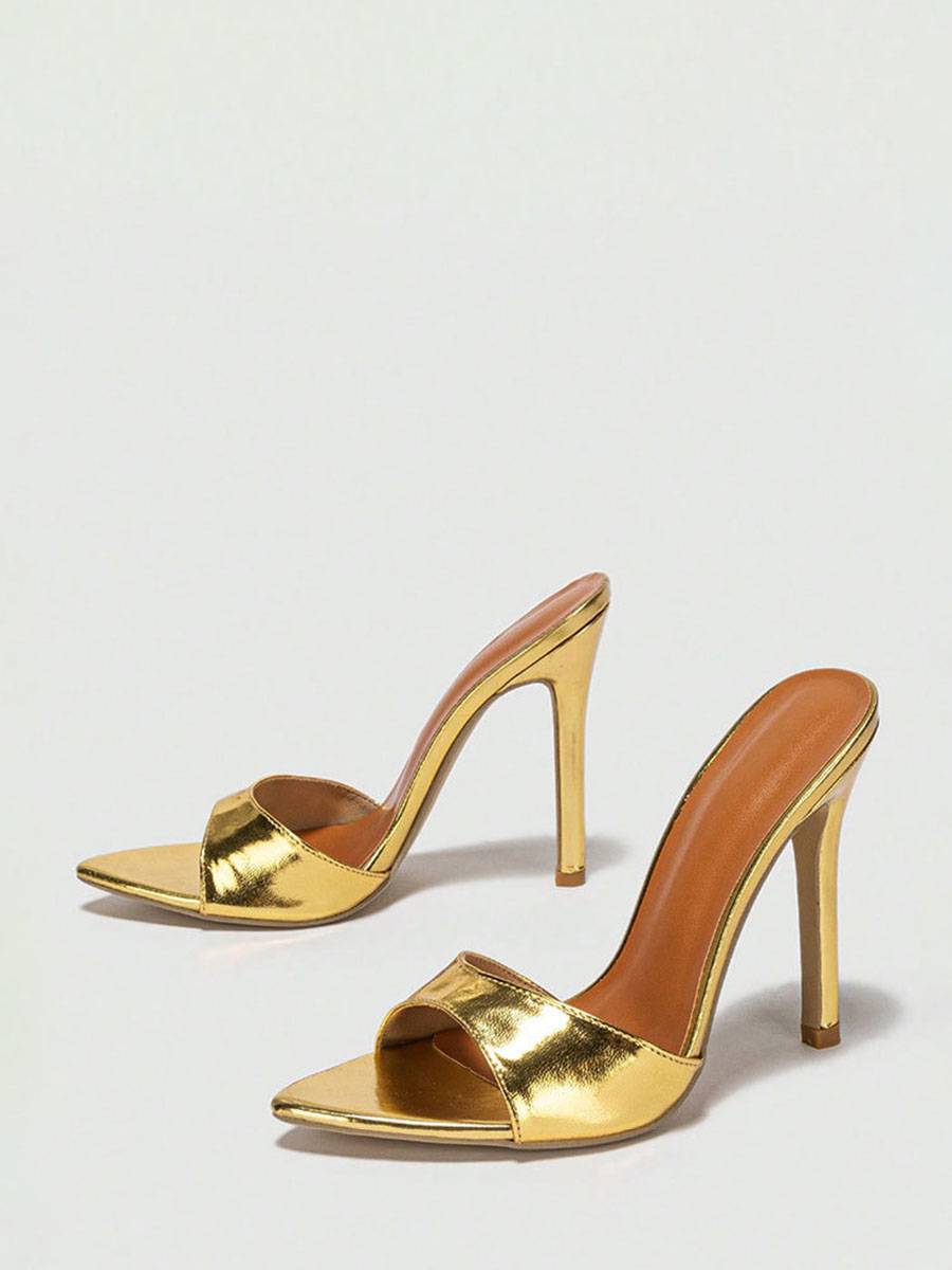 Women’s PU Stiletto Heels Pointed Open Toe Mules