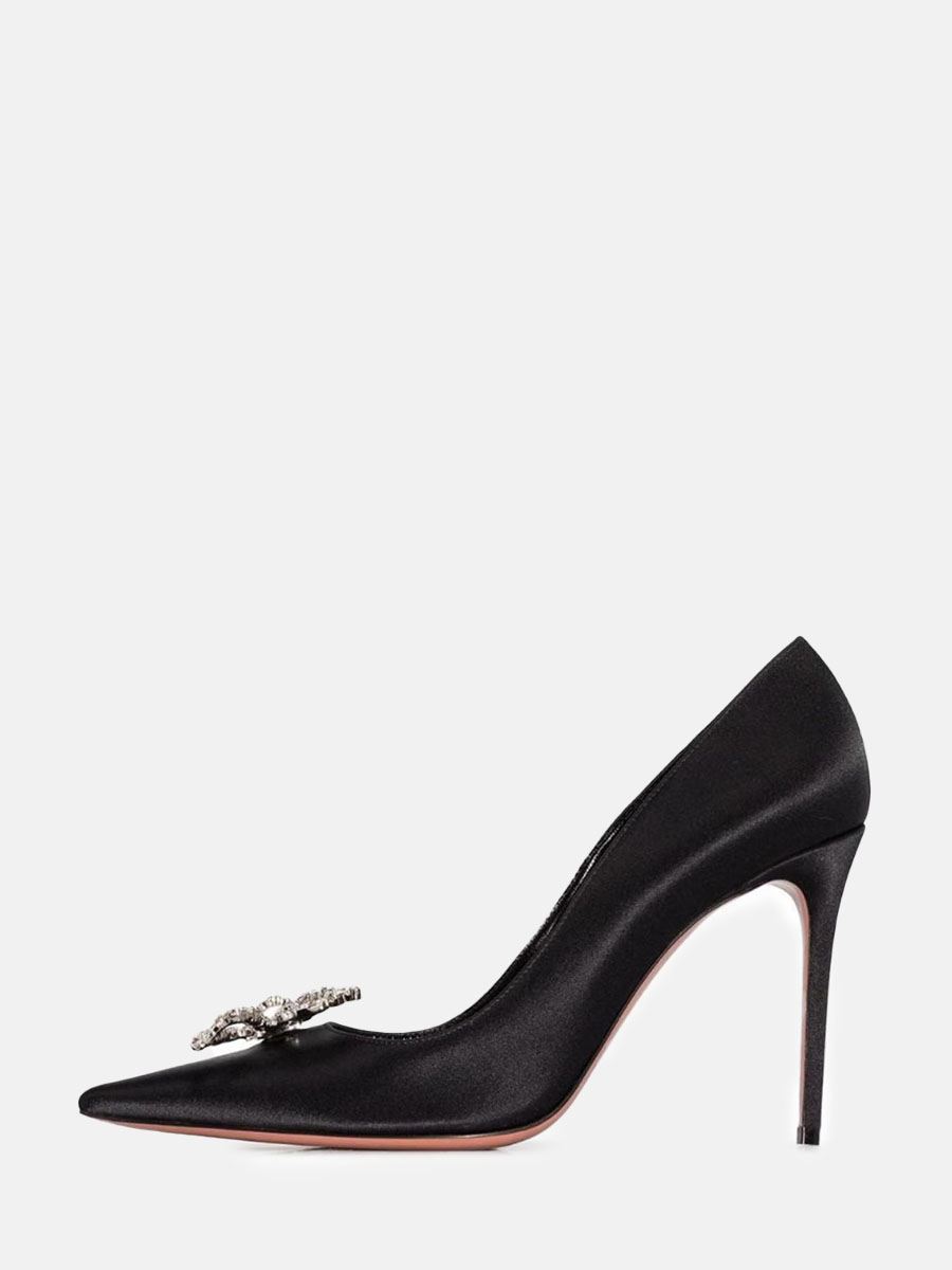 Women's Satin Rhinestone Bows Pointed Toe Stiletto Heels Pumps