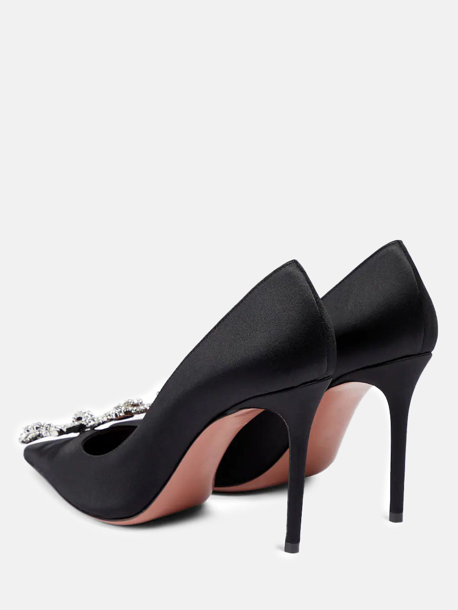 Women’s Satin Rhinestone Bow Pointed Toe Stiletto Heels Pumps (2)