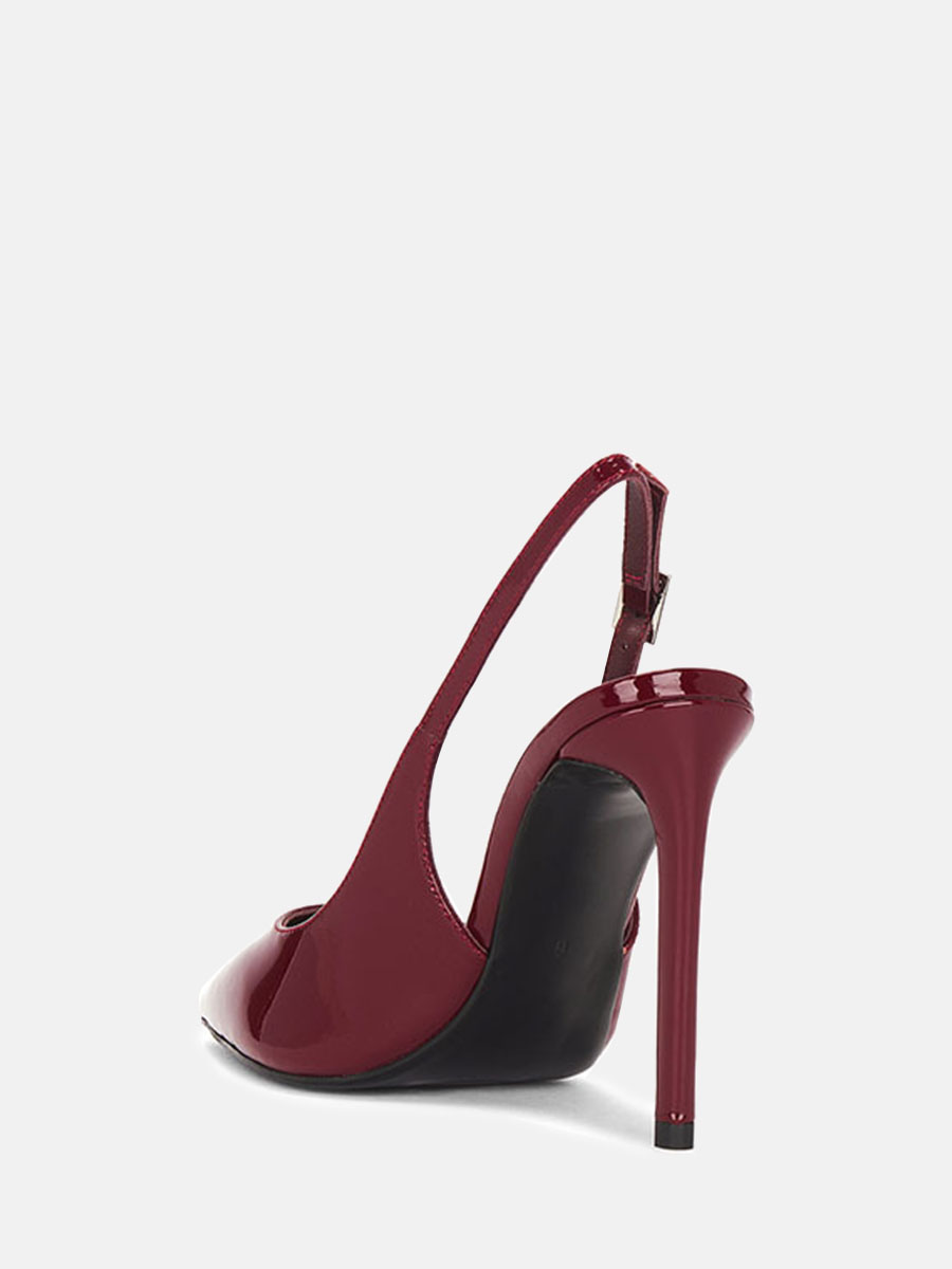Women’s Wine Red Patent Microfiber Slingback Buckle Stiletto Heels Pointed Toe Pumps (4)