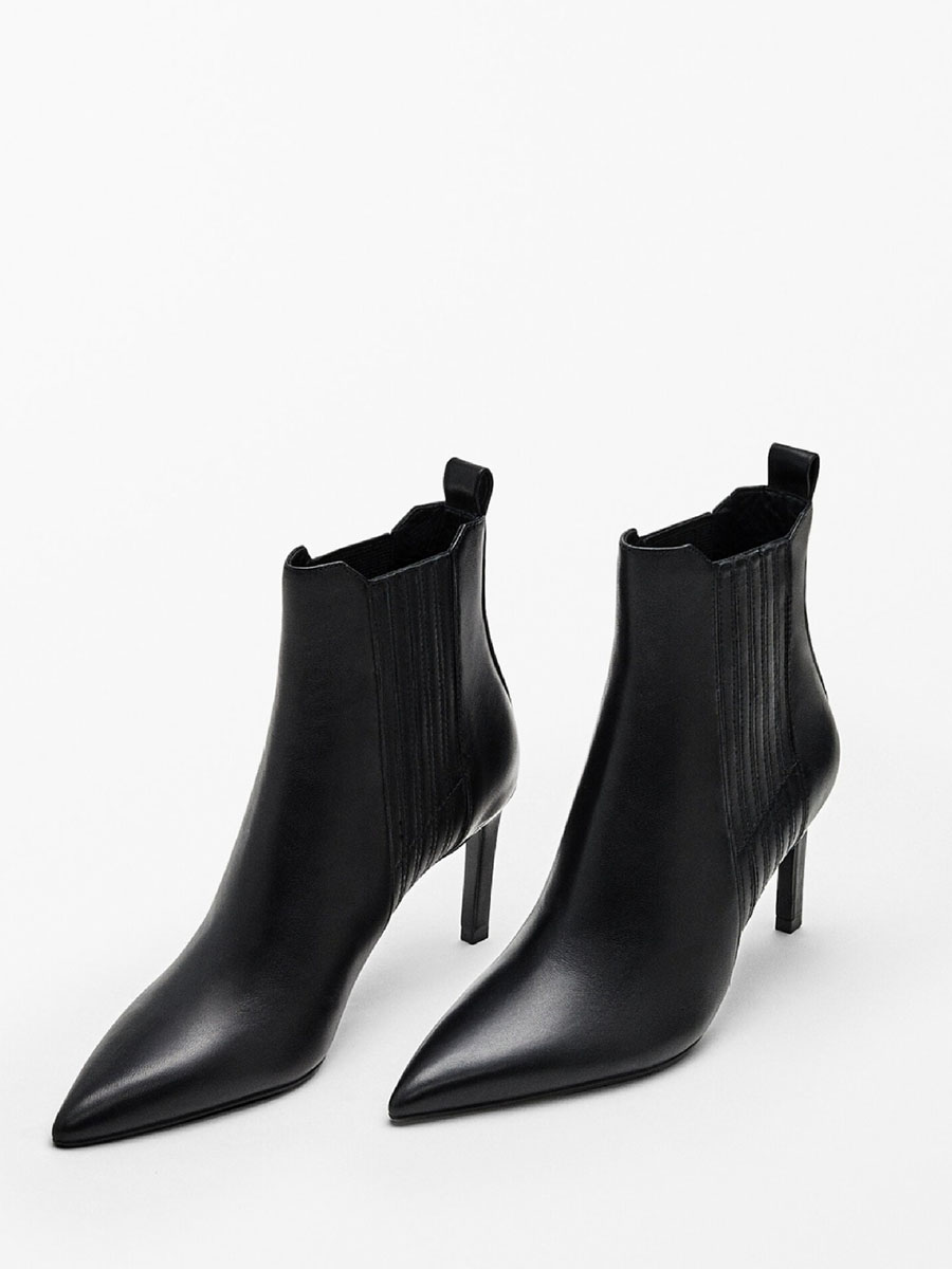 Women’s Black Cowhide Leather Panel Pointed Toe Stiletto Heels Ankle Boots (2)