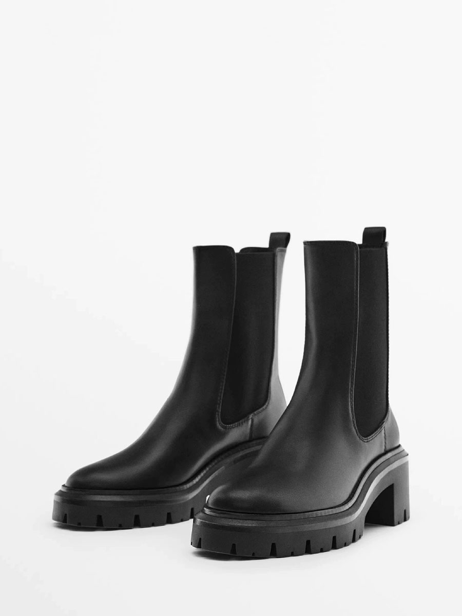 Women’s Black Microfiber Chunky Heels Round Toe Lug Sole Platform Heels Chelsea Boots (3)