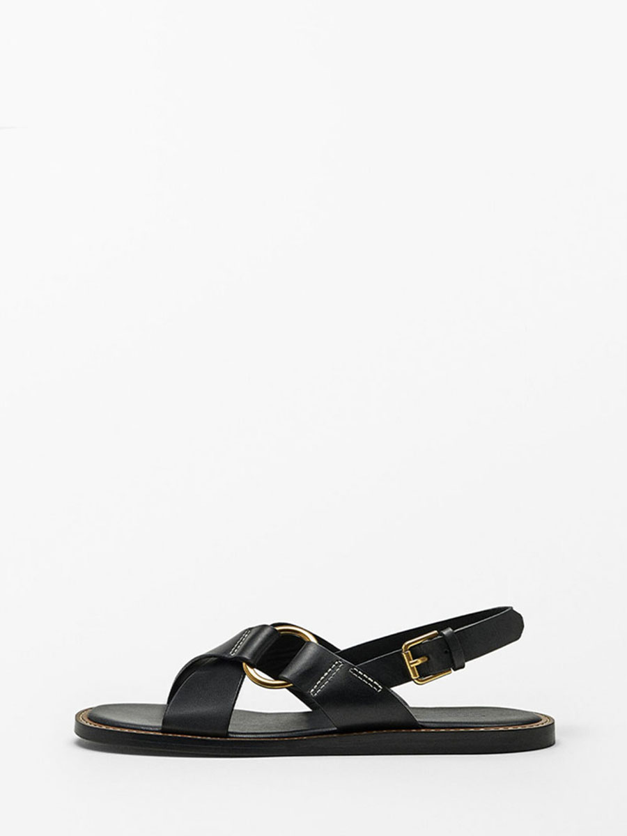 Women’s Black Microfiber Slingback Buckle Crisscross Strap Flat Heels Sandals