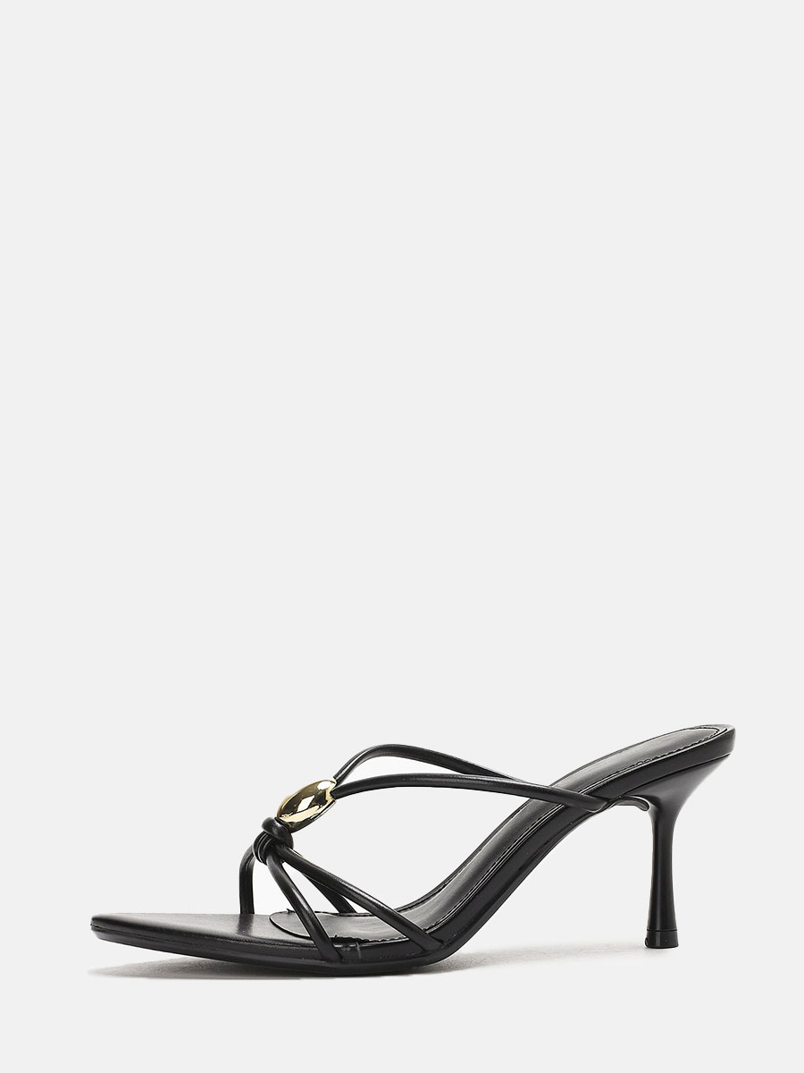 Women’s Pink Mirror Synthetic Leather Metal Design Cut-Out Stiletto Heels Open Toe Sandals