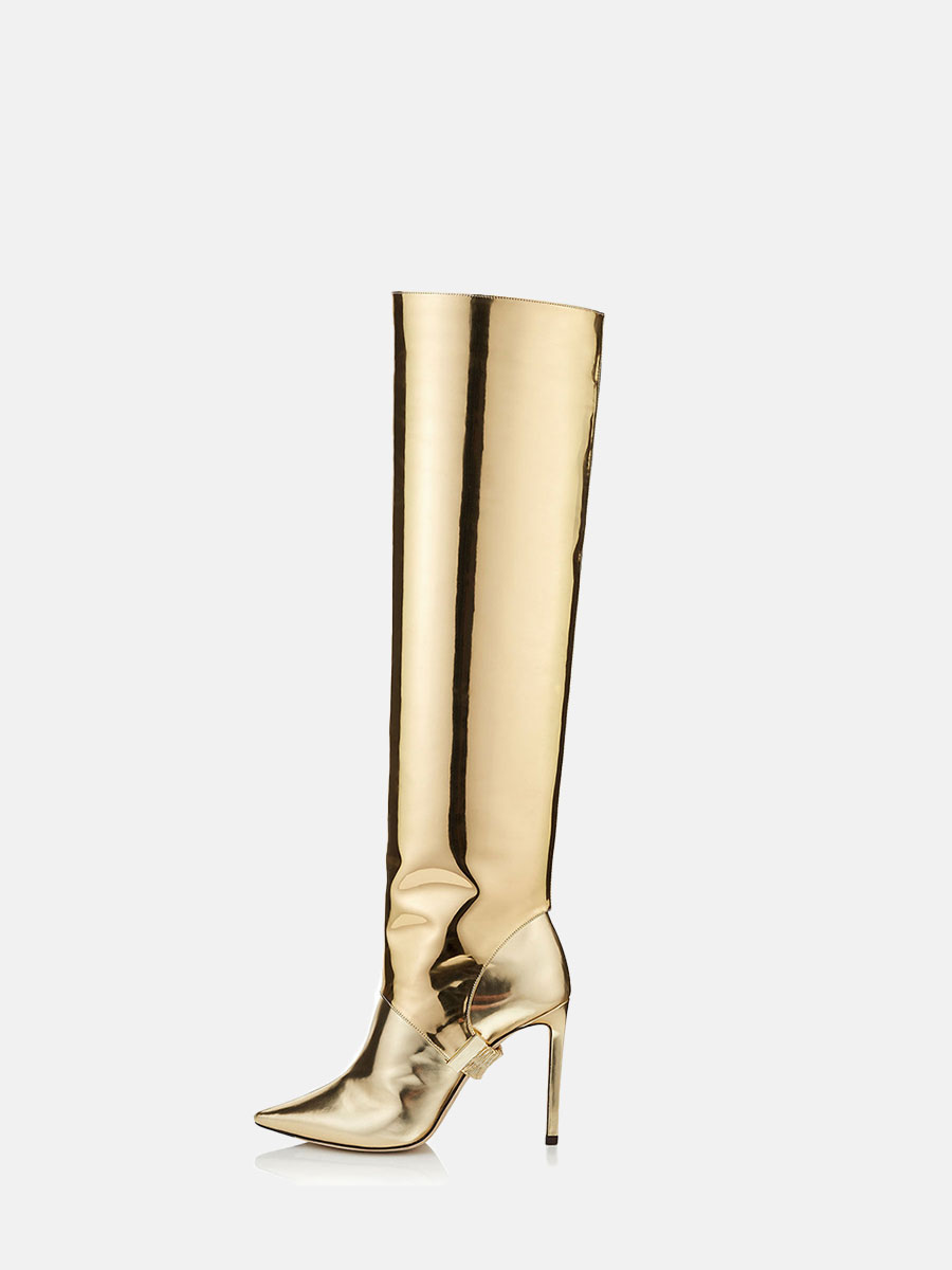 Women’s PU Removable Shaft Stiletto Heels Pointed Toe Knee High Boots