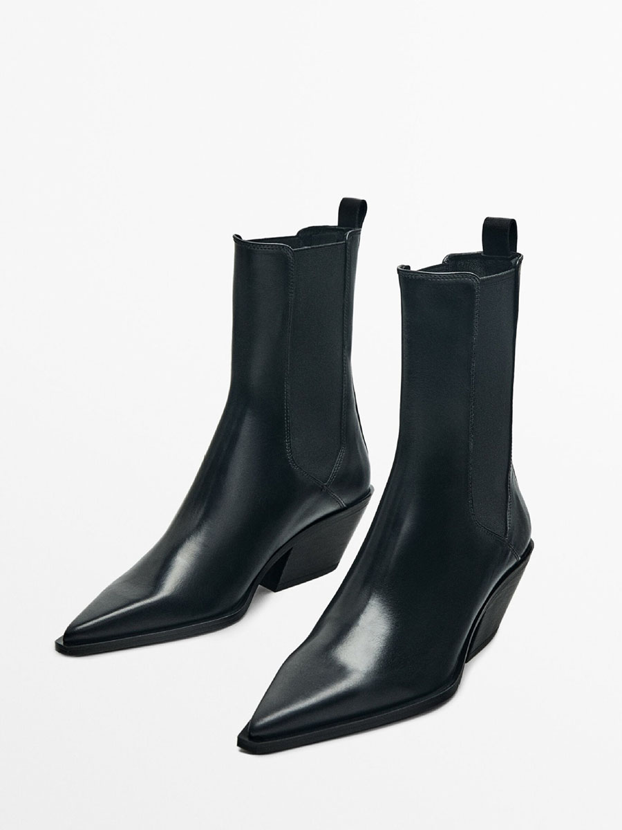 Women’s Black Synthetic Elastic Side Pointed Toe Block Heels Chelsea Ankle Boots (2)