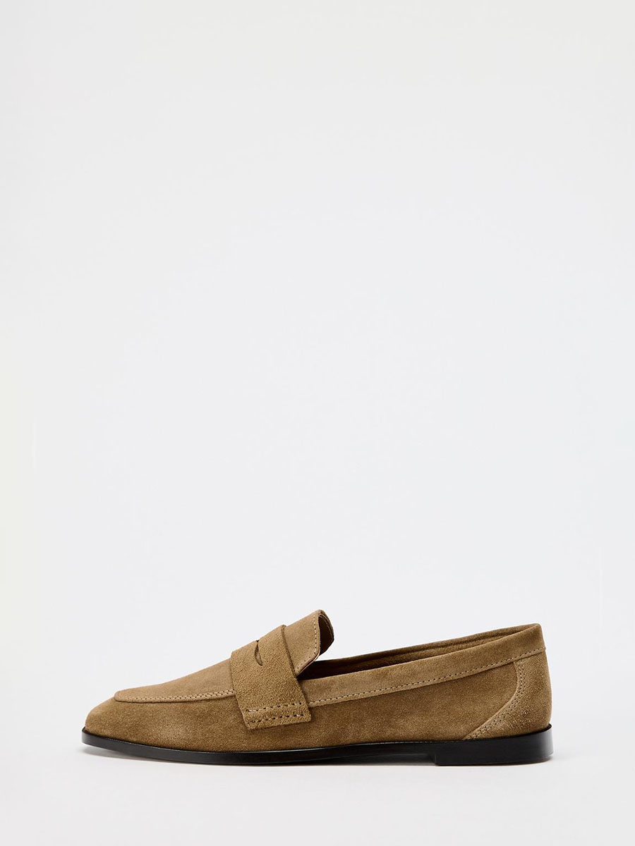 Women’s Brown Suede Leather Round Toe Flat Heels Loafers