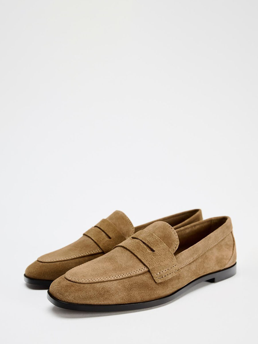 Women’s Brown Suede Leather Round Toe Flat Heels Loafers (2)