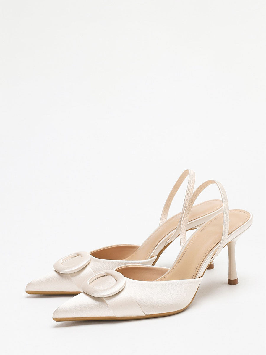 Women’s Fabric Synthetic Slingback Pointed Toe Round Buckle Stiletto Heels Pumps