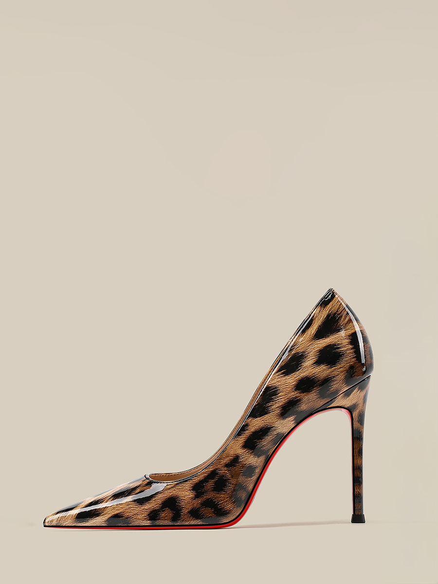 Women’s Leopard Print Patent Leather Stiletto Heels Pumps Pointed Toe