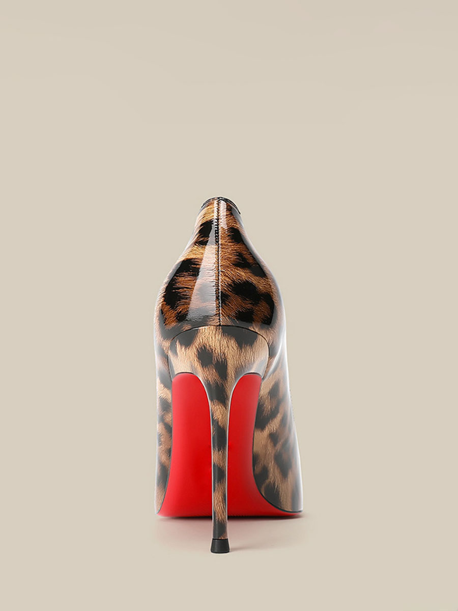 Women’s Leopard Print Patent Leather Stiletto Heels Pumps Pointed Toe