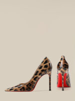 Women’s Leopard Print Patent Leather Stiletto Heels Pumps Pointed Toe