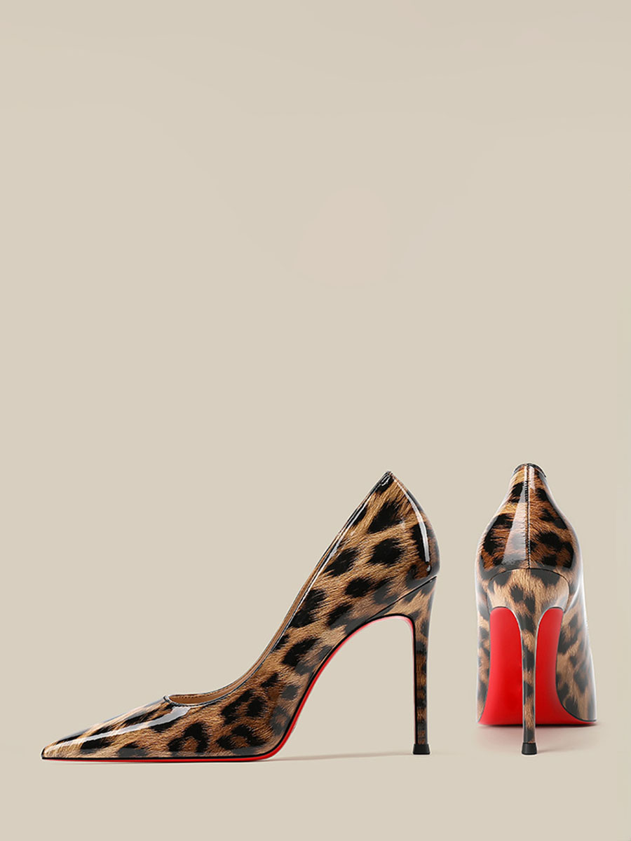 Women’s Leopard Print Patent Leather Stiletto Heels Pumps Pointed Toe