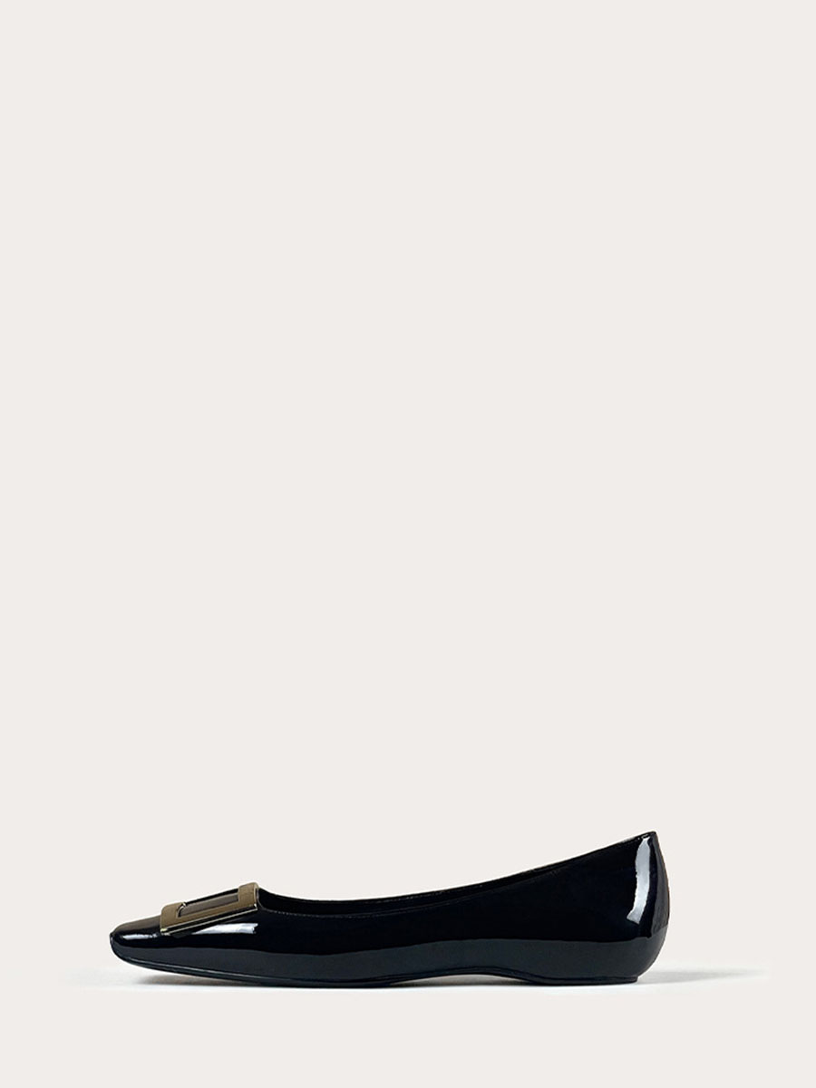 Women’s Patent Leather Buckle Flats Heels Square Toe Pumps