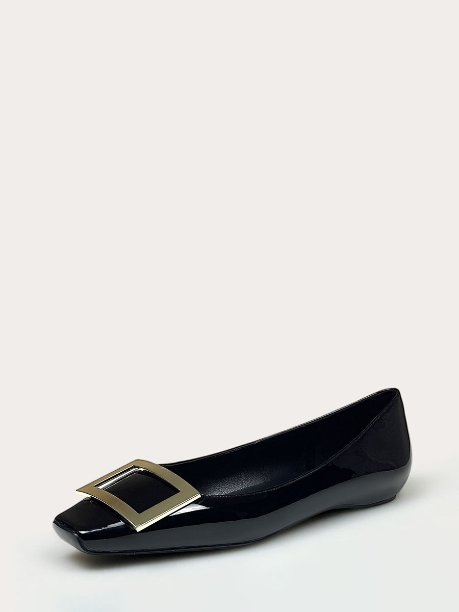 Women’s Patent Leather Buckle Flats Heels Square Toe Ballet (5)