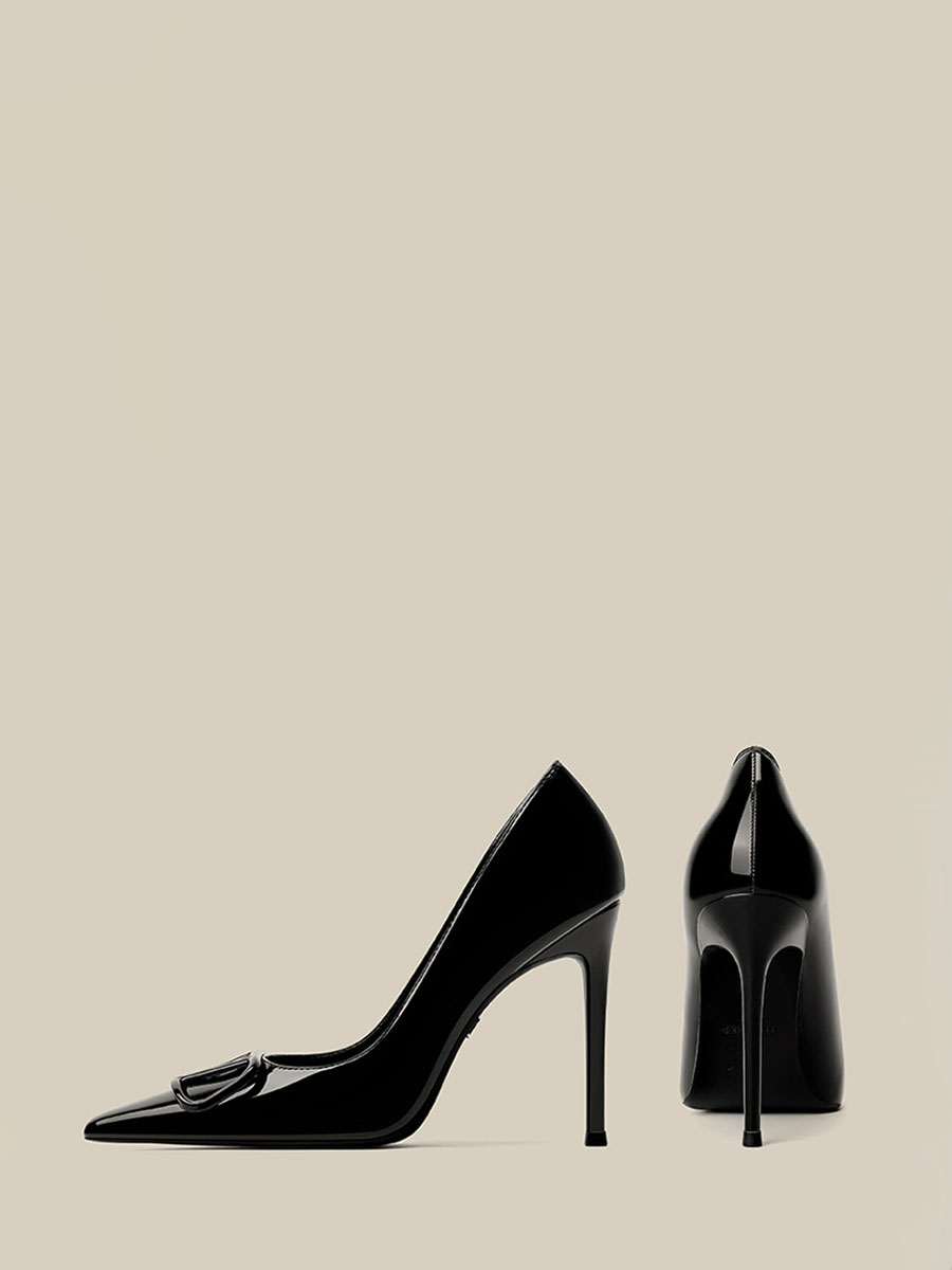 Women’s Patent Leather Buckle Pointed Toe Stiletto Heels Pumps (1)