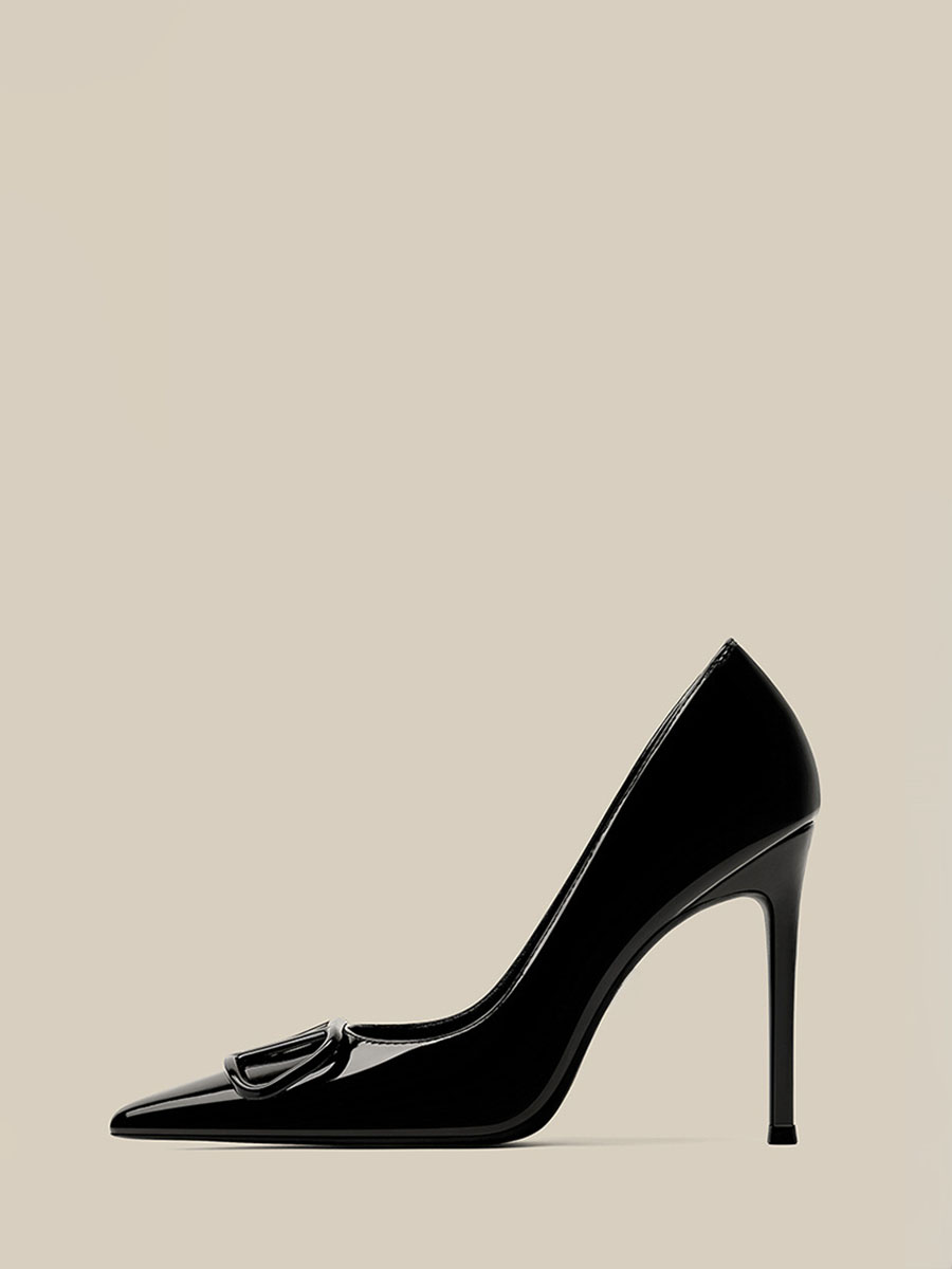 Women’s Patent Leather Buckle Pointed Toe Stiletto Heels Pumps
