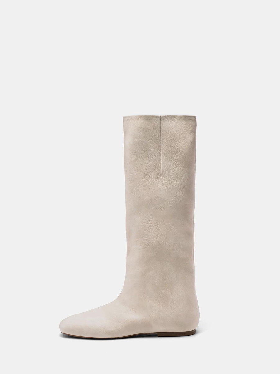 Women’s Suede Leather Flat Heels Round Toe Knee High Boots