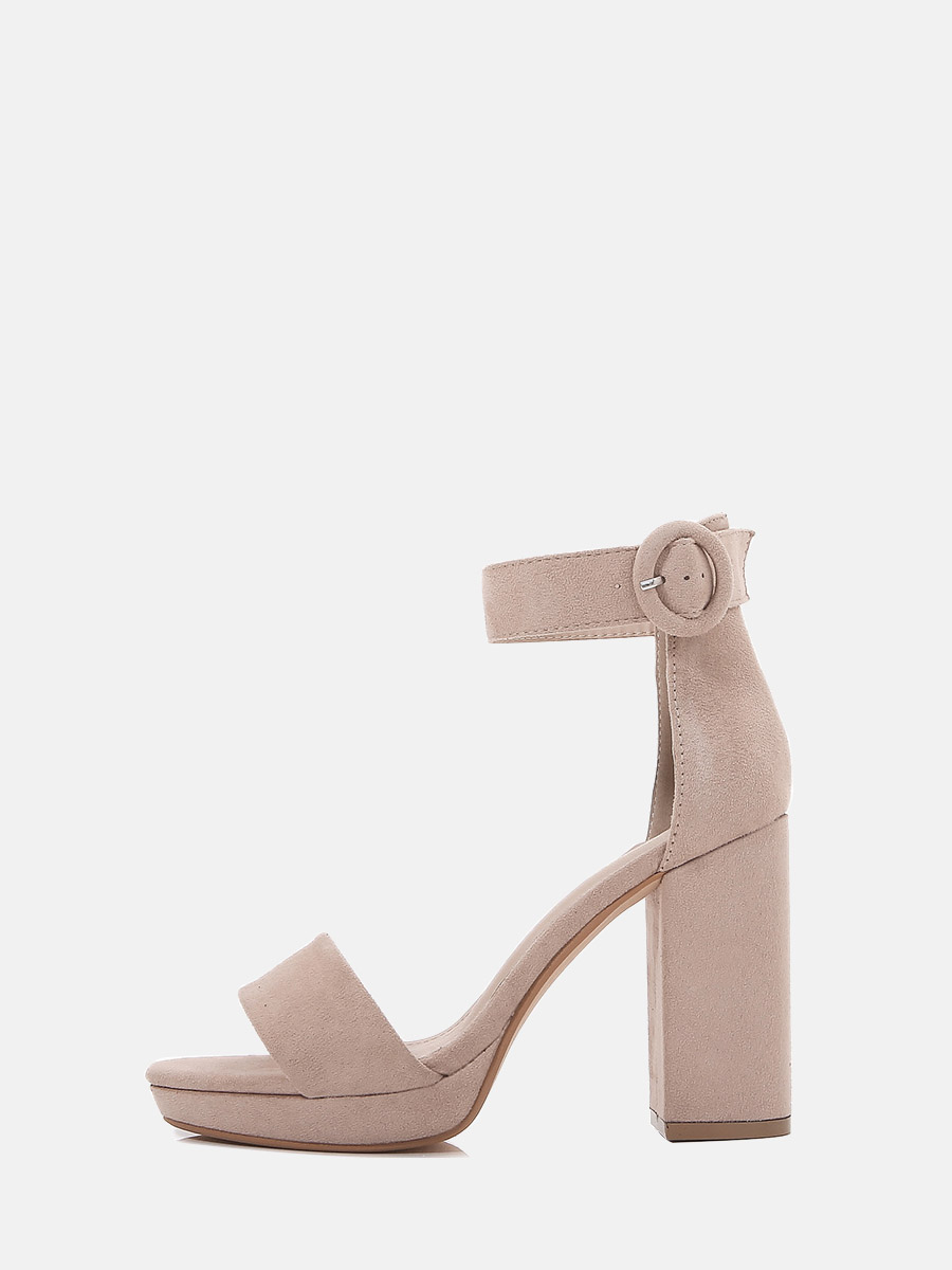 Women’s Beige Suede Ankle Strap Buckle Platform Block Heels Sandals