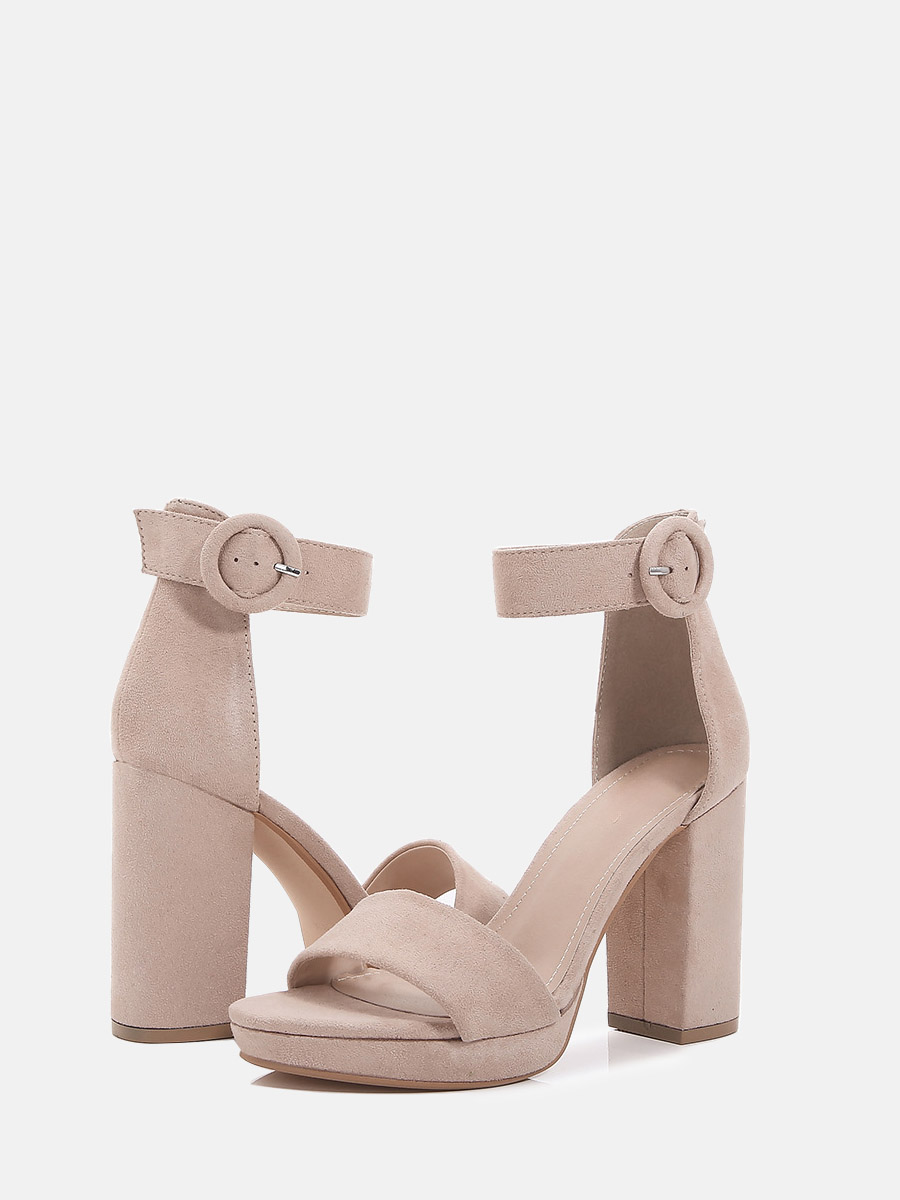 Women’s Beige Suede Ankle Strap Buckle Platform Block Heels Sandals (3)