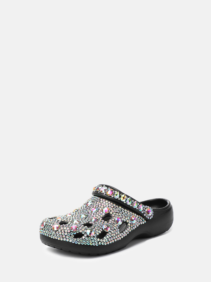 Women’s Black EVA Rhinestones-Embellished Platform Slide Sandals (1)