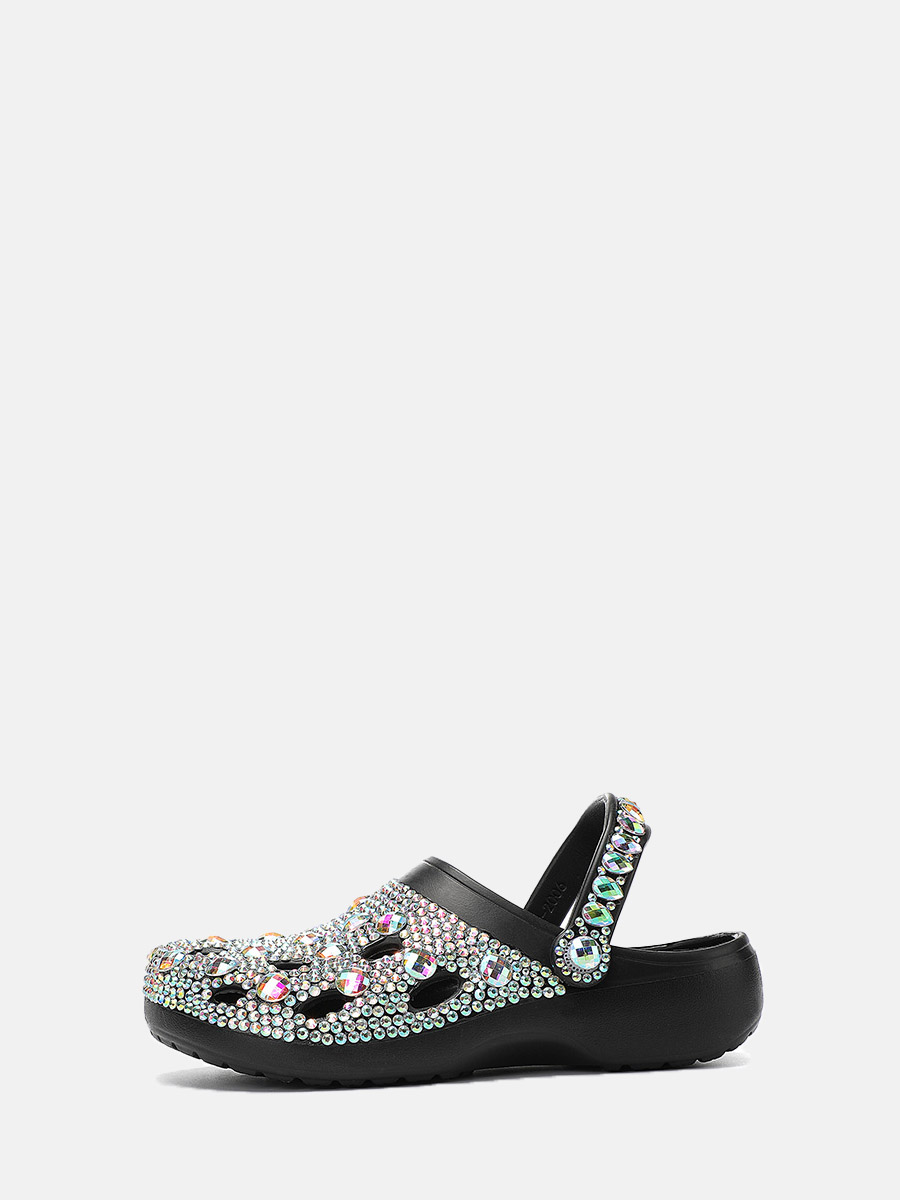 Women’s Black EVA Rhinestones-Embellished Platform Slide Sandals