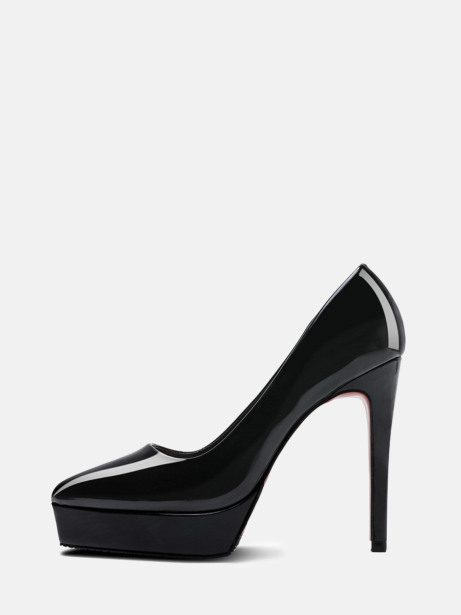 Women’s Black Patent Microfiber Platform Stiletto Heels Pointed Toe Pumps
