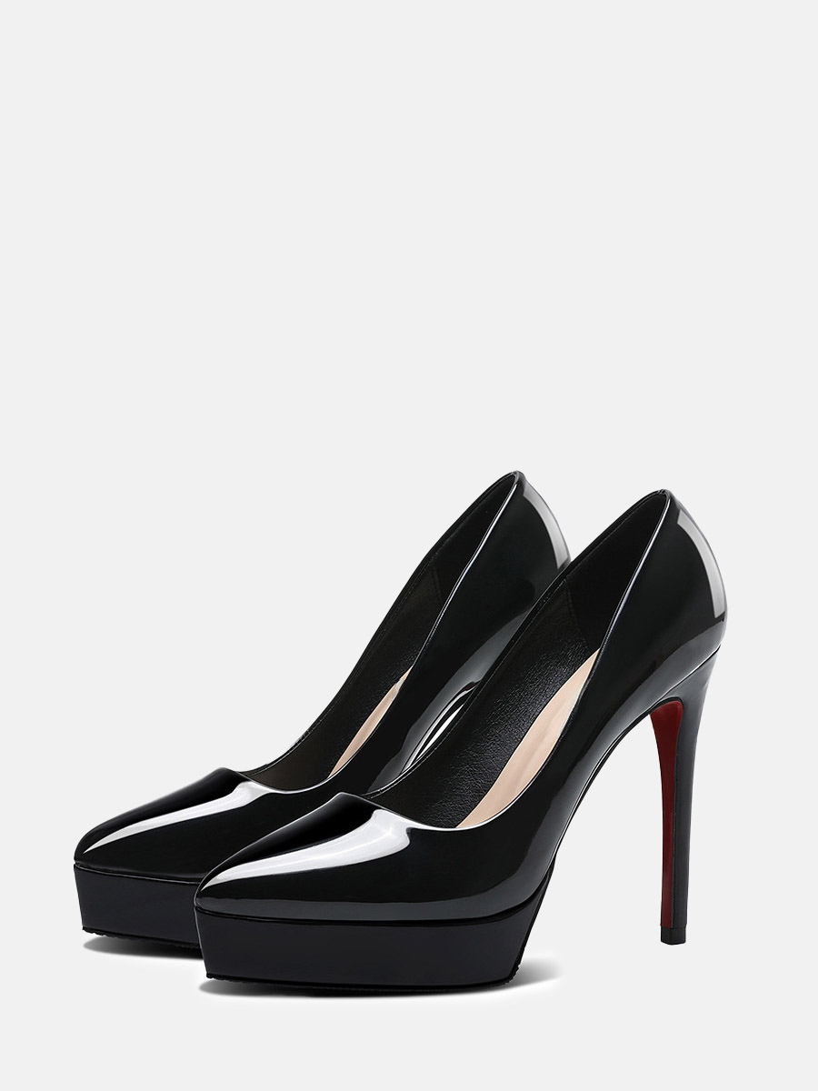 Women’s Black Patent Microfiber Platform Stiletto Heels Pointed Toe Pumps (2)