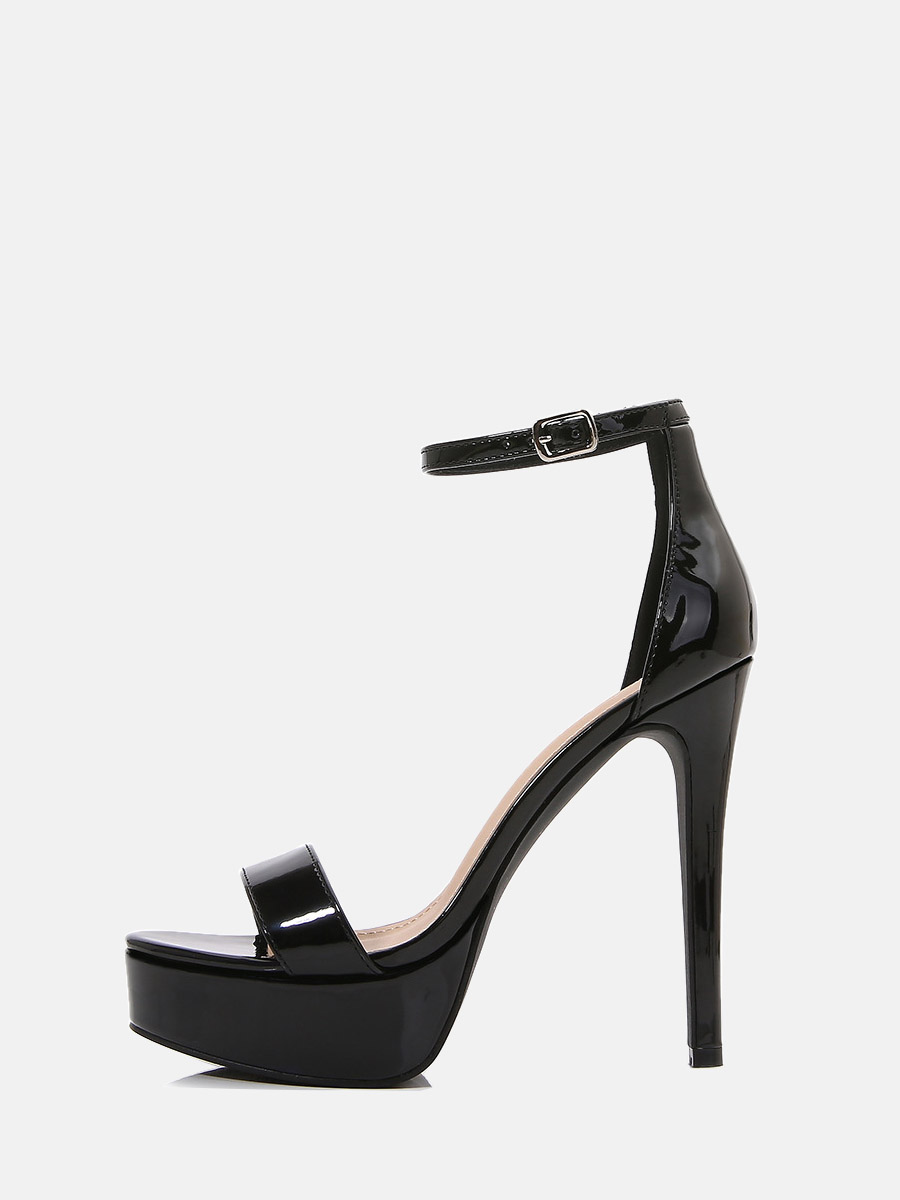 Women’s Black Patent PU Ankle Strap Buckle Platform Stiletto Heels Sandals