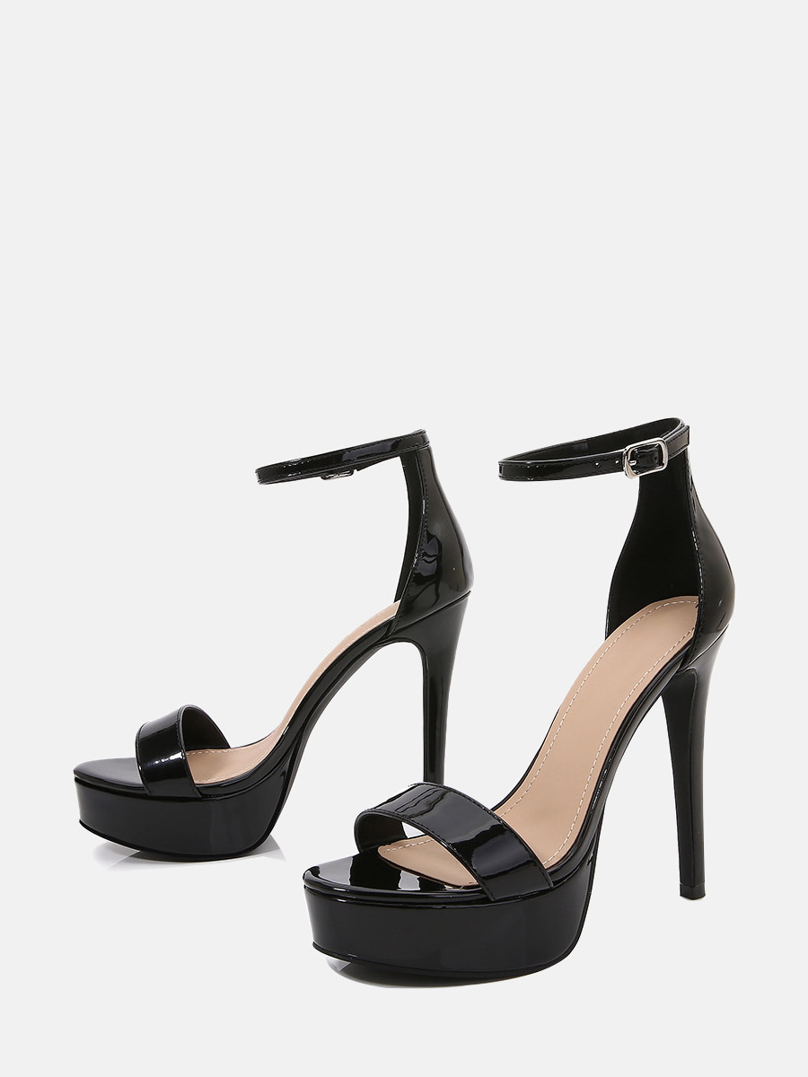 Women’s Black Patent PU Ankle Strap Buckle Platform Stiletto Heels Sandals (4)