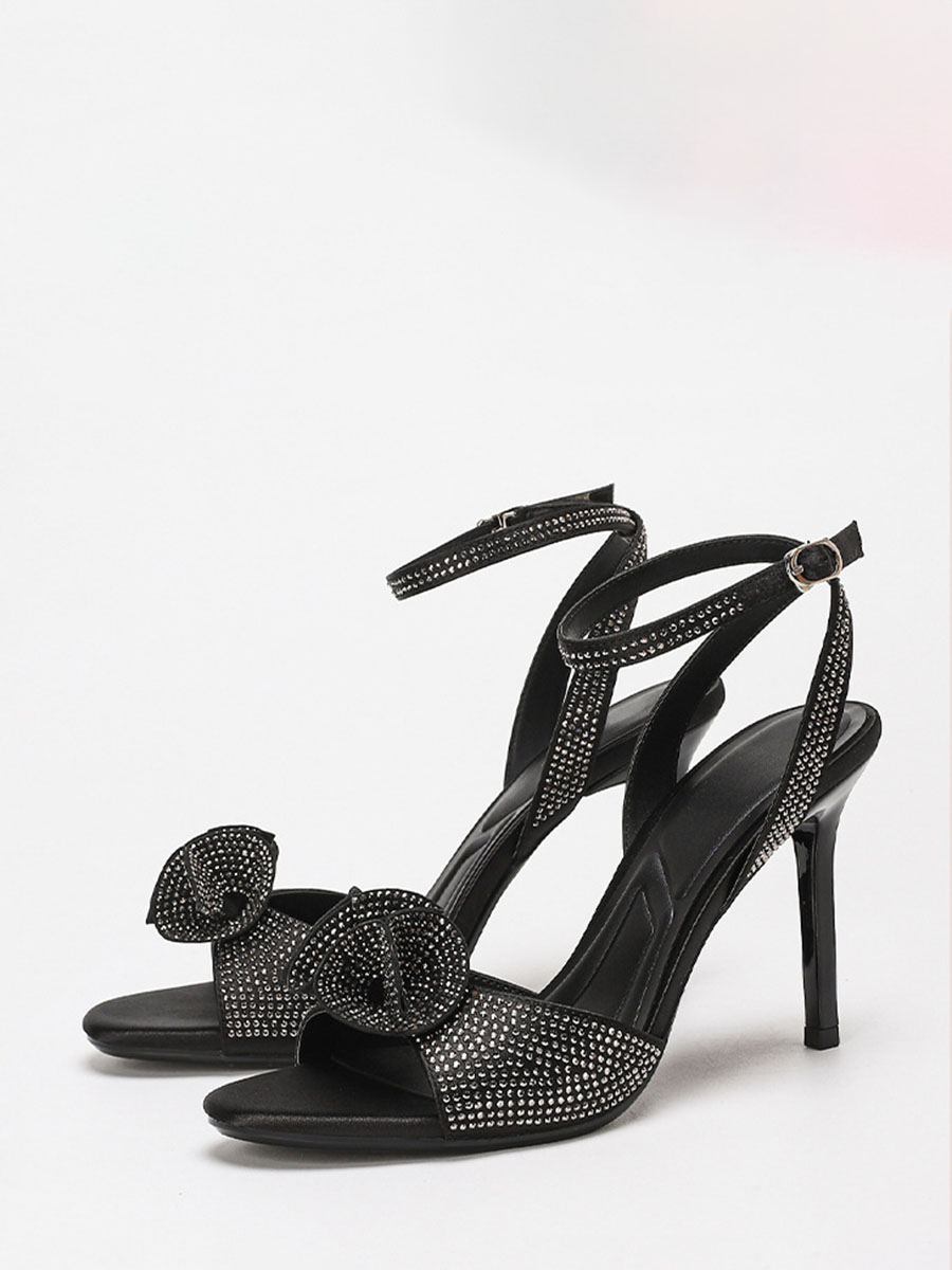 Women’s Black Synthetic Leather Rhinestone Ankle Strap Buckle Stiletto Heels Sandals (3)