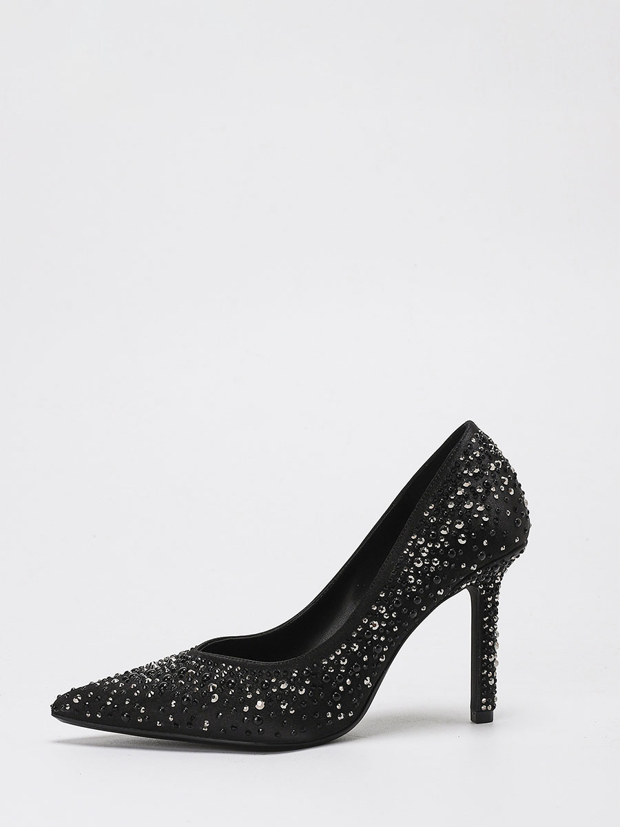 Women’s Black Synthetic Leather Rhinestone Pointed Toe Stiletto Heels Pumps