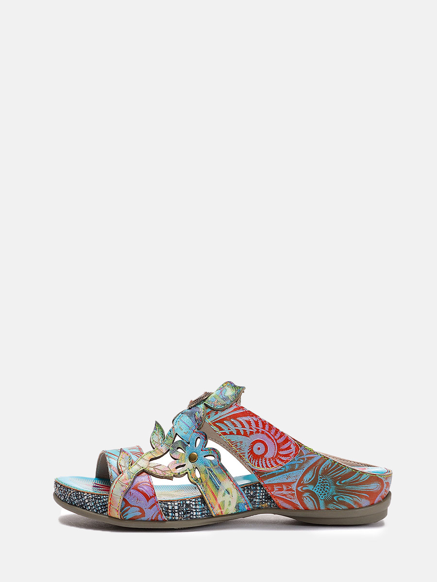 Women’s Blue Canvas Floral Gemstone Crisscross Flat Sandals