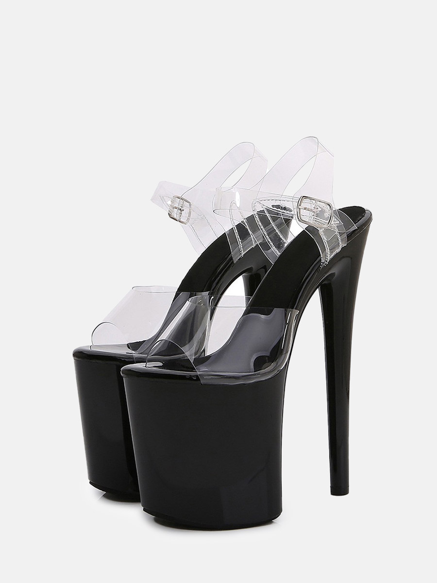 Women’s Clear PVC Platform Stiletto Heels Peep Toe Buckle Sandals (1)