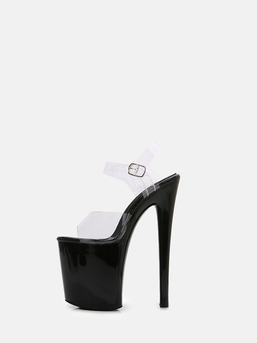 Women’s Clear PVC Platform Stiletto Heels Peep Toe Buckle Sandals