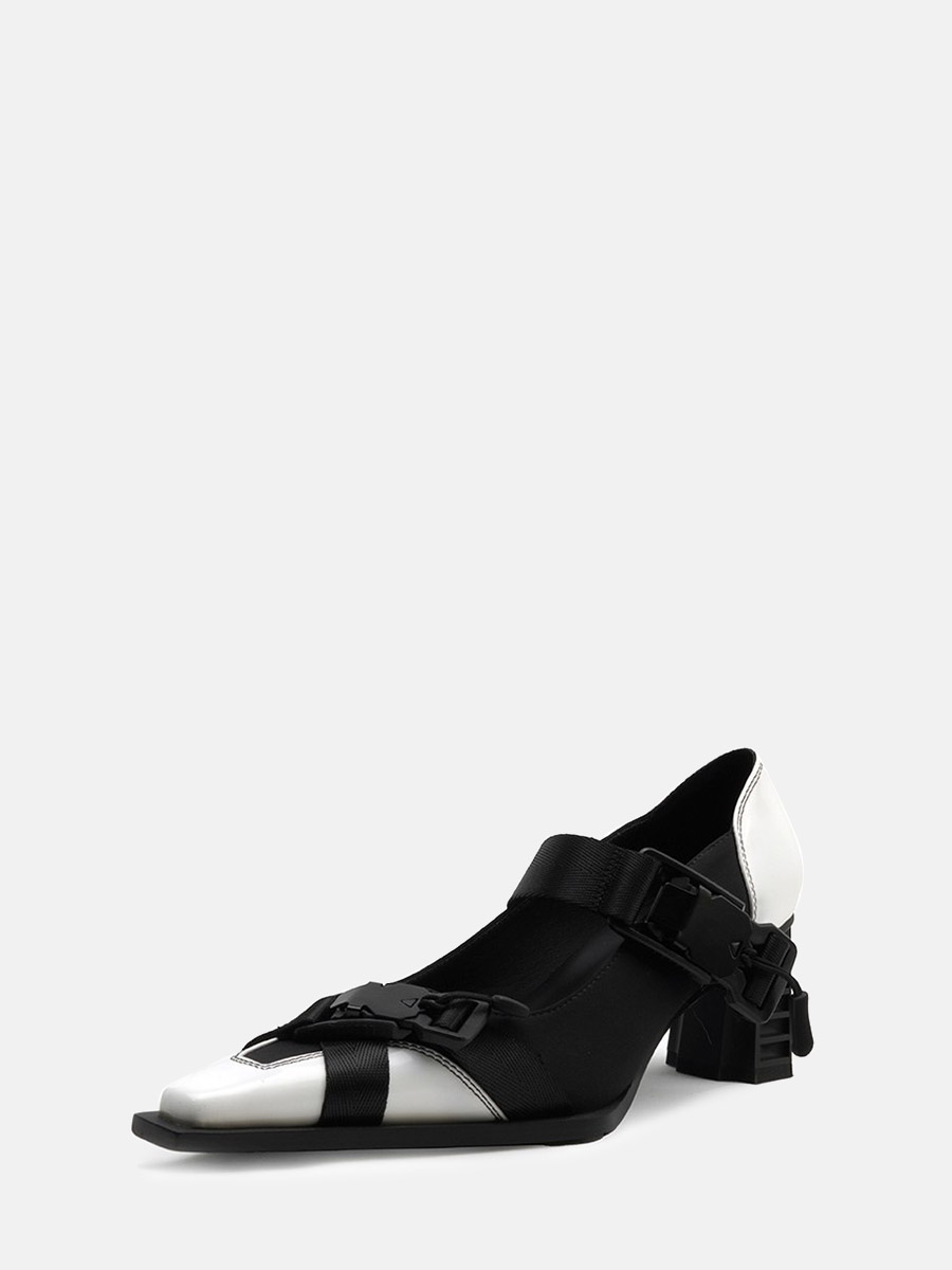 Women’s Leather Buckle Mary Jane Strap Block Heels Square Toe Pumps (3)