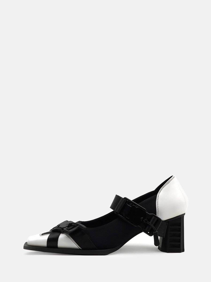 Women’s Leather Buckle Mary Jane Strap Block Heels Square Toe Pumps